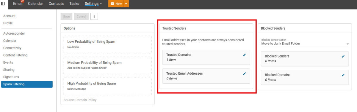 Trusted Senders in Smartermail