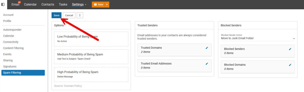 Trusted Senders in Smartermail