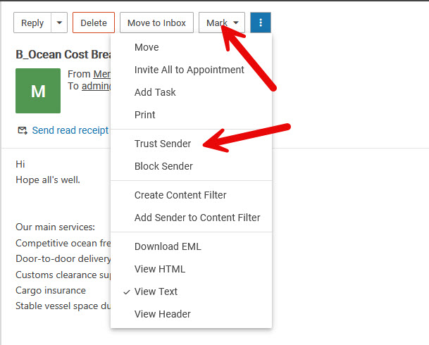 Trusted Senders in Smartermail